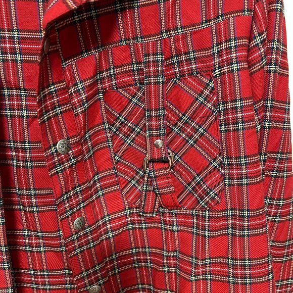 Rare Vintage USA Lip Service Tartan Red Plaid Goth Punk Shirt D Ring Men's XL - Picture 12 of 16